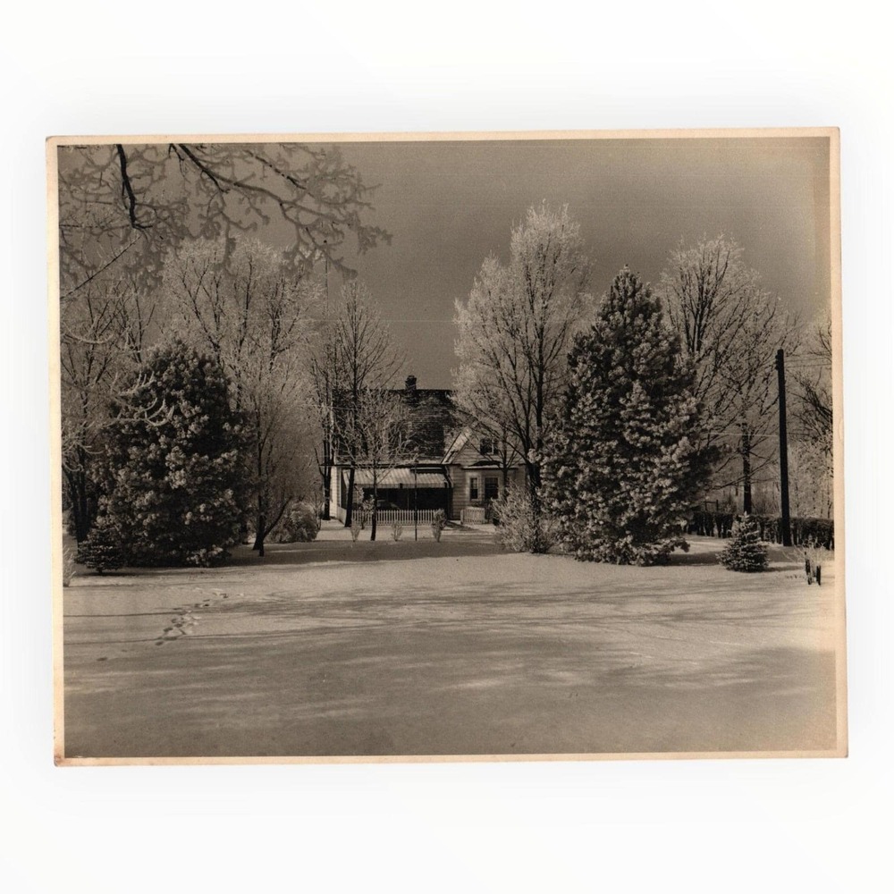 Vintage Original Photo Winter Snowy Landscape House Homestead Trees Snow‎